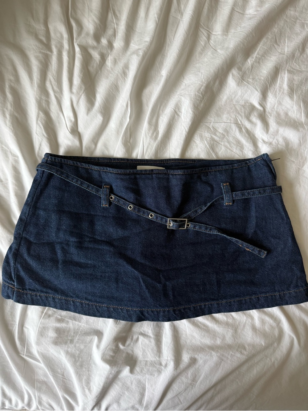 Reformation Dark Blue Denim Mini Skirt with Belt